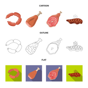 肉和火腿标志的向量例证。一组肉类和烹饪矢量股票图标