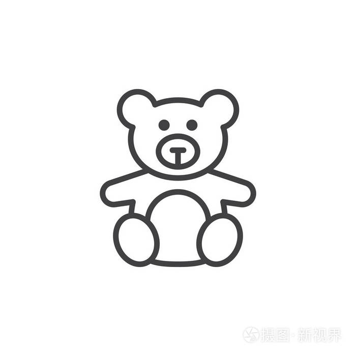 软玩具,泰迪熊线图标,轮廓矢量标志,线性象形隔离在白色上.标志插图