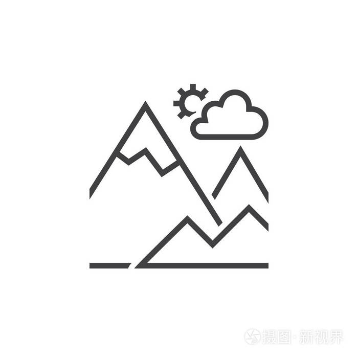 山线图标,轮廓地形矢量标志,线性象形文字隔离在白色上,像素完美的