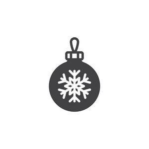 带有雪花图标矢量的圣诞树球，填充平标，白色上隔离的立体象形文字，标志插图