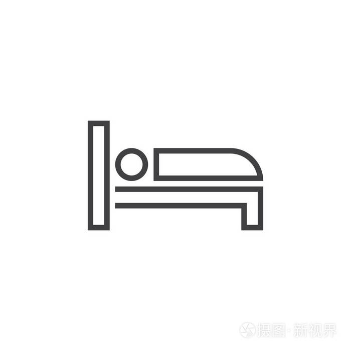 床线图标,轮廓酒店房间矢量标志,线性象形文字隔离在白色,像素完美