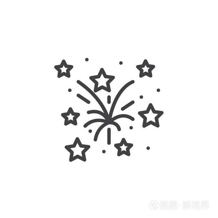 烟花线图标,轮廓矢量符号,线形象形图隔离在白色上.标志插图