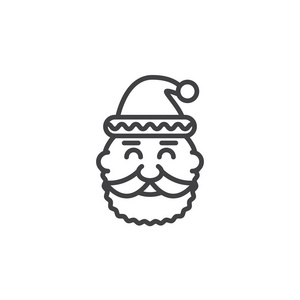 圣诞老人头线图标，轮廓矢量符号，线性象形文字隔离在白色上。标志插图