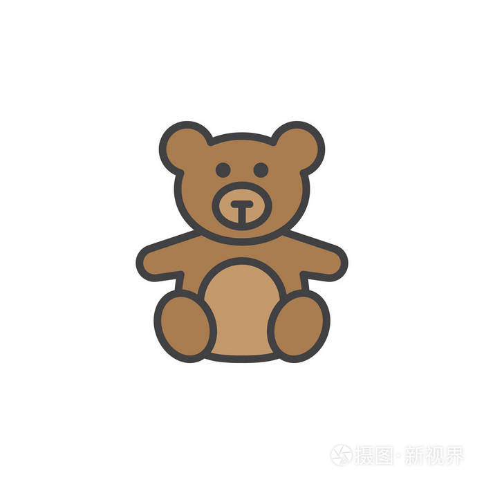 软玩具泰迪熊线图标填充轮廓矢量符号,线性彩色象形文字隔离在白色上.