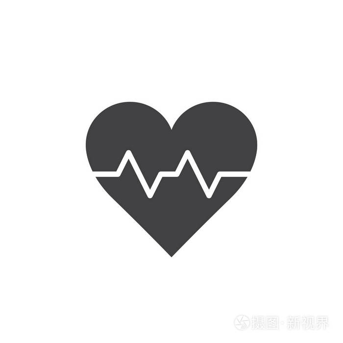 心跳符号. 心脏跳动脉冲图标矢量立体标志插图象形文字隔离白色