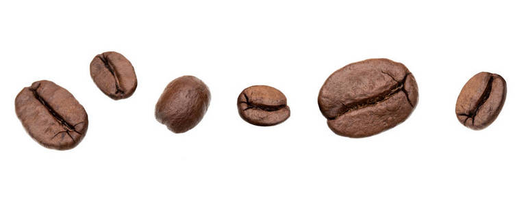 烤咖啡豆分离在白色背景切口。 线路安排。