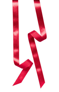 闪亮的缎带红色隔离在白色背景关闭。 装饰设计用丝带图像。