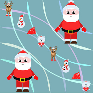 圣诞卡片圣诞老人雪人鹿熊袋矢量背景