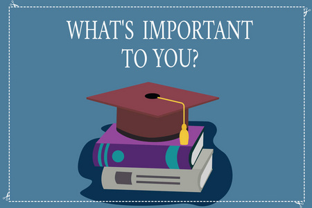 写文字 s 对你有什么重要的问题。商业理念告诉我们您的优先目标目标颜色毕业帽与 tassel 3d 学术帽照片休息在书籍上休息