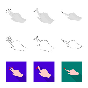 触摸屏和手形图标的矢量设计。一组触摸屏和触摸矢量图标的股票
