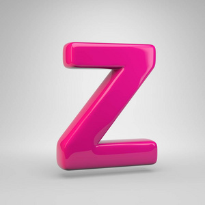 塑料粉红色字母z大写。 3D渲染光泽字体隔离白色背景