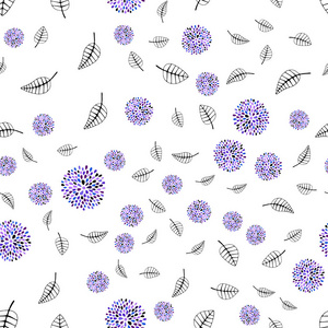 深粉红色蓝色矢量无缝涂鸦图案与叶花。 一幅优雅明亮的插图，有叶子和花。 时尚面料壁纸的图案。