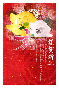 公猪新年贺卡日本纸背景图片