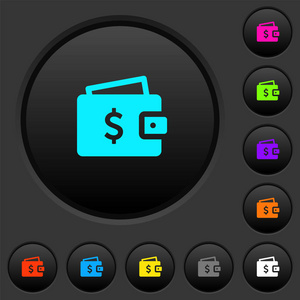美元钱包暗按钮与生动的颜色图标深灰色背景