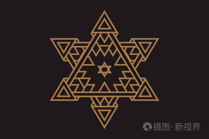 黄金时髦的时髦图标和标志.宗教,哲学,灵性,神秘符号的集合.大卫之星