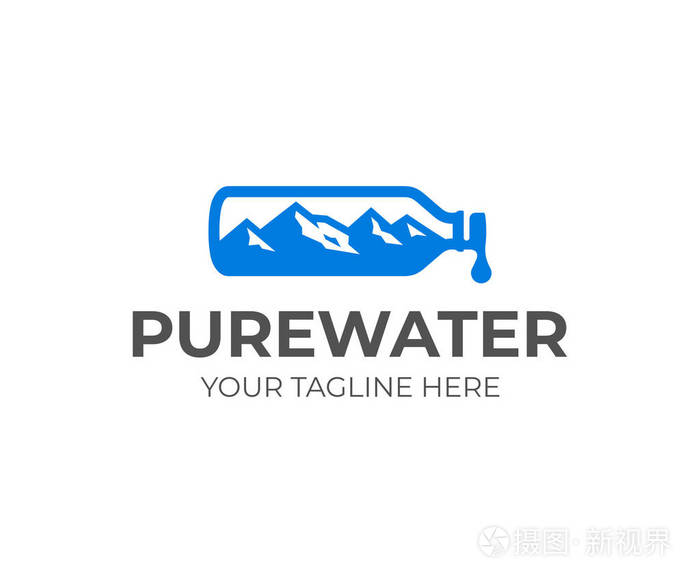 矿泉水矢量设计. 带山的瓶装水