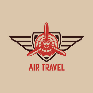 航空训练中心徽章模板与复古飞机。 标志标签标志的设计元素。 矢量插图