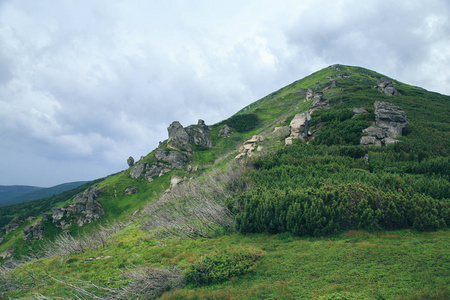 迷人的景观山上的烟雾，喀尔巴阡山，乌克兰