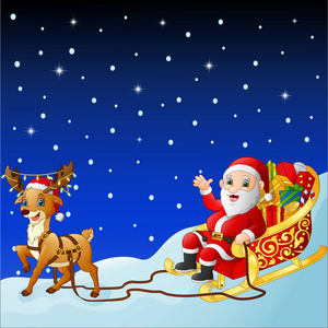 驯鹿拉的雪橇上的卡通圣诞老人图片