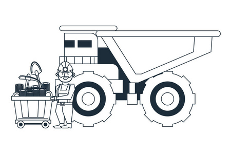 矿工人与大卡车