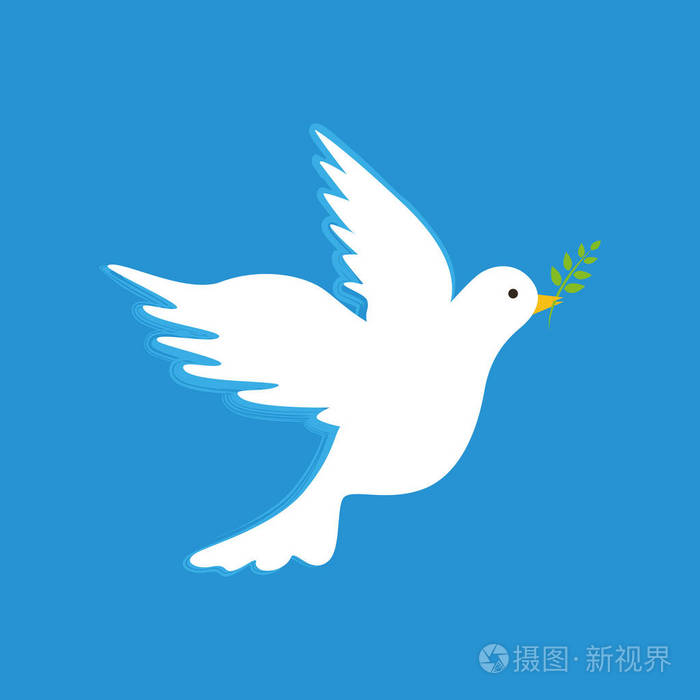 白色和平鸽子与分支在蓝色背景
