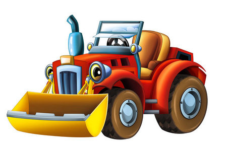 卡通快乐有趣的农场拖拉机挖掘机白色背景插图为儿童。