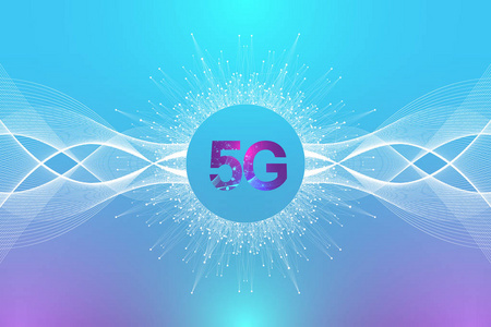 5g 网络无线系统和互联网连接背景。5 g 符号通信网络。业务技术概念横幅。向量例证