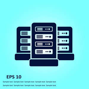 数据中心图标中的网络服务器。 平面设计风格。