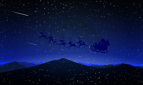 圣诞老人飞向月球矢量艺术插图。