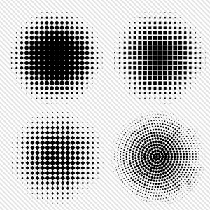 一套黑色的抽象半色调圆 logo，矢量图
