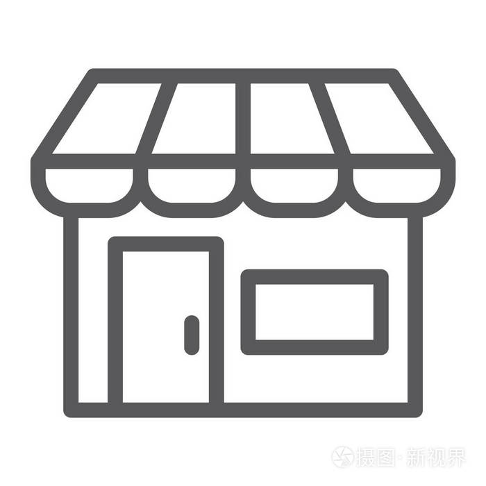 市场线图标, 商店和商店, 市场标志, 矢量图形, 在白色背景的线性图案