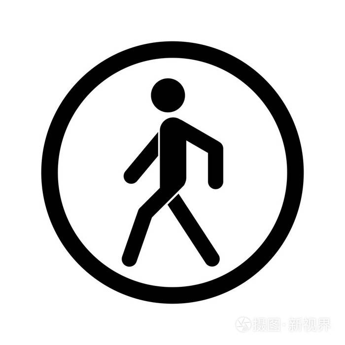 没有步行标志禁止的黑色路标隔离在白色背景行人标志停止禁止的输入