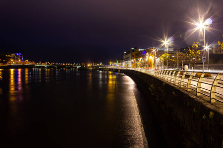 爱尔兰香农河的城市灯光