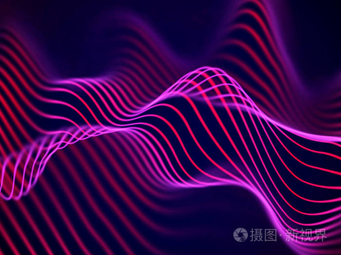 3d 声波的可视化.大数据或信息概念: 红色图表
