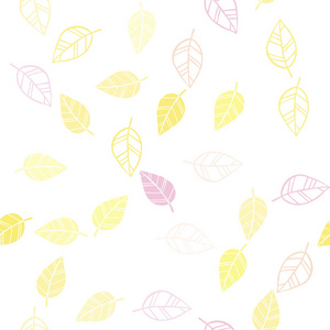 浅粉红色黄色矢量无缝抽象图案与叶子。 全新的彩色插图，模糊风格与叶子。 时尚面料壁纸的图案。
