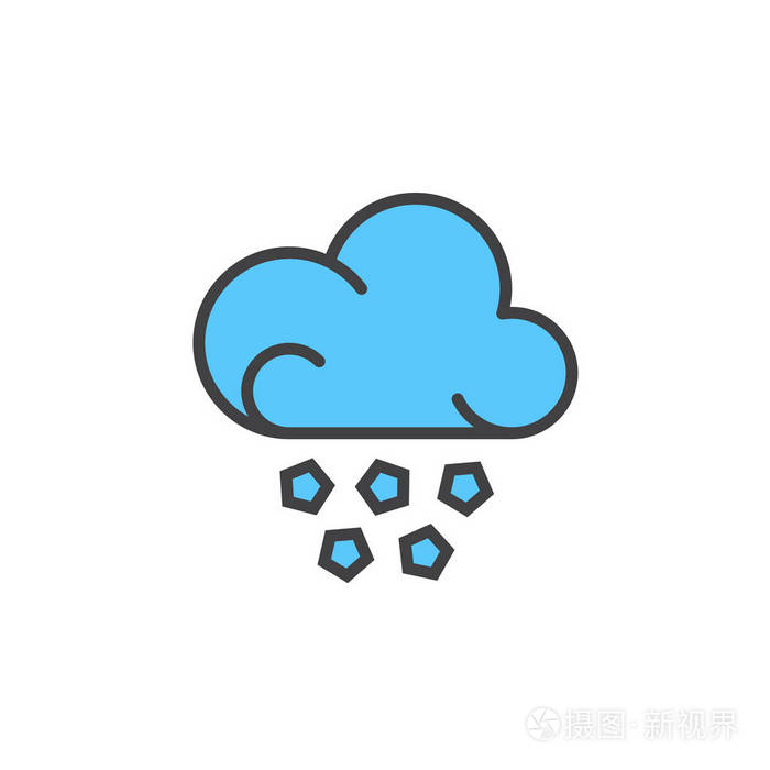 冰雹云线图标填充轮廓矢量符号线性彩色象形文字隔离在白色上天气预报