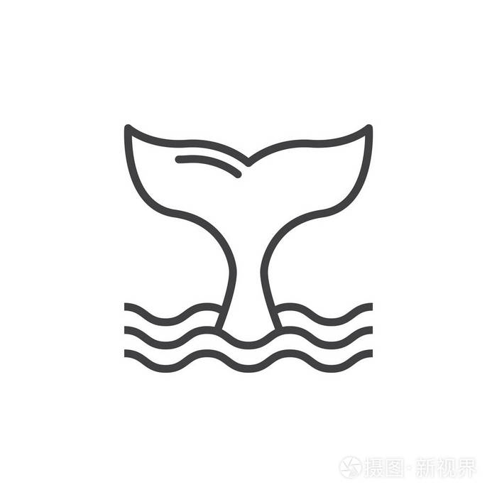 鲸鱼尾线图标轮廓矢量符号线性象形文字隔离在白色上.