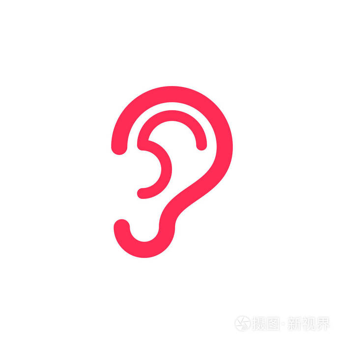 耳朵图标矢量填充平标志实心彩色象形文字隔离在白色上听觉符号标志图