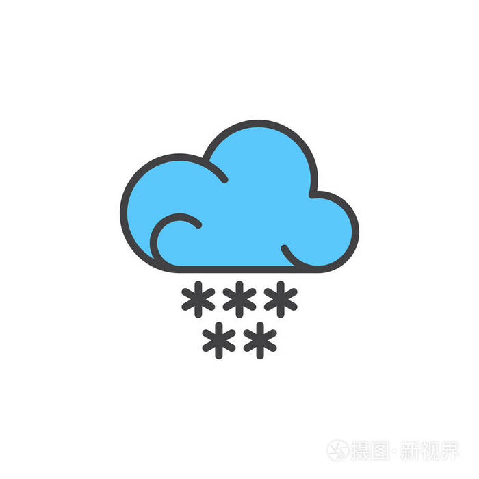 雪云线图标填充轮廓矢量符号线性彩色象形孤立在白色上天气预报符号