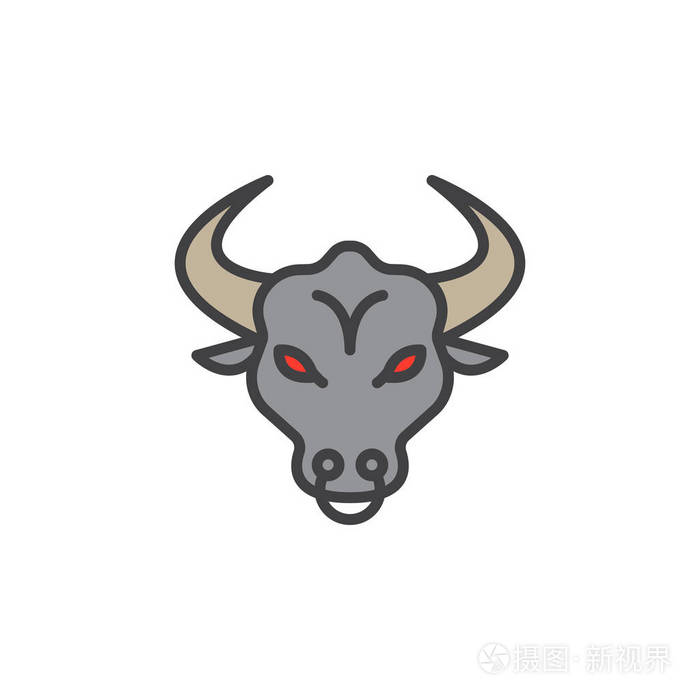 牛头线图标,填充轮廓矢量符号,线性彩色象形孤立在白色上.