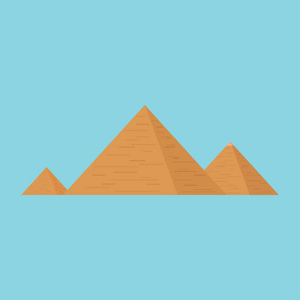 金字塔平面设计图标与蓝色背景。