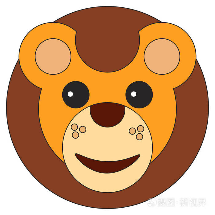 狮子幼崽脸卡通平面风格. 白色背景上的矢量插图.