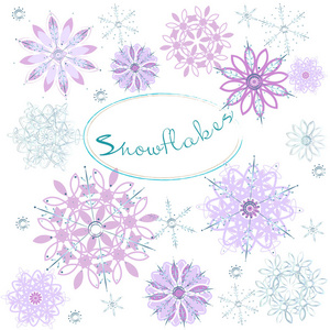 银白色和淡紫色的矢量雪花集图片