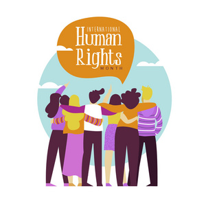 国际人权月与不同的人民朋友团体合作，促进全球平等与和平。 社交媒体背景概念。