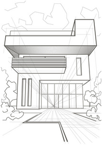 线性建筑素描现代小屋