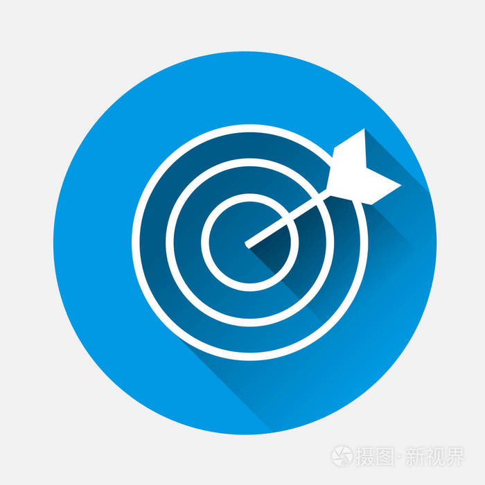 目标的矢量图像被箭头刺穿,飞镖在蓝色背景上.