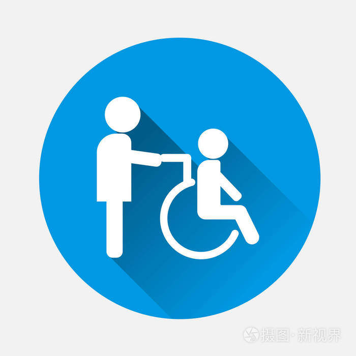 残疾人矢量图像. 矢量图标插图轮椅图标在蓝色背景.