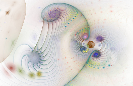 深空龙卷风螺旋星系的美丽颜色形状。 扭曲磁场。 明亮的抽象封面设计数字艺术作品的创意图形。 计算机生成分形曲线三维设计。