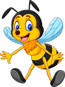 白色背景的卡通快乐蜜蜂