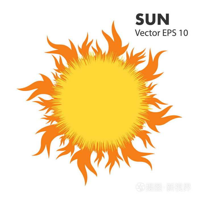 插画 夏天炎热的太阳与火焰的舌头.在隔离的白色背景的向量设计元素.